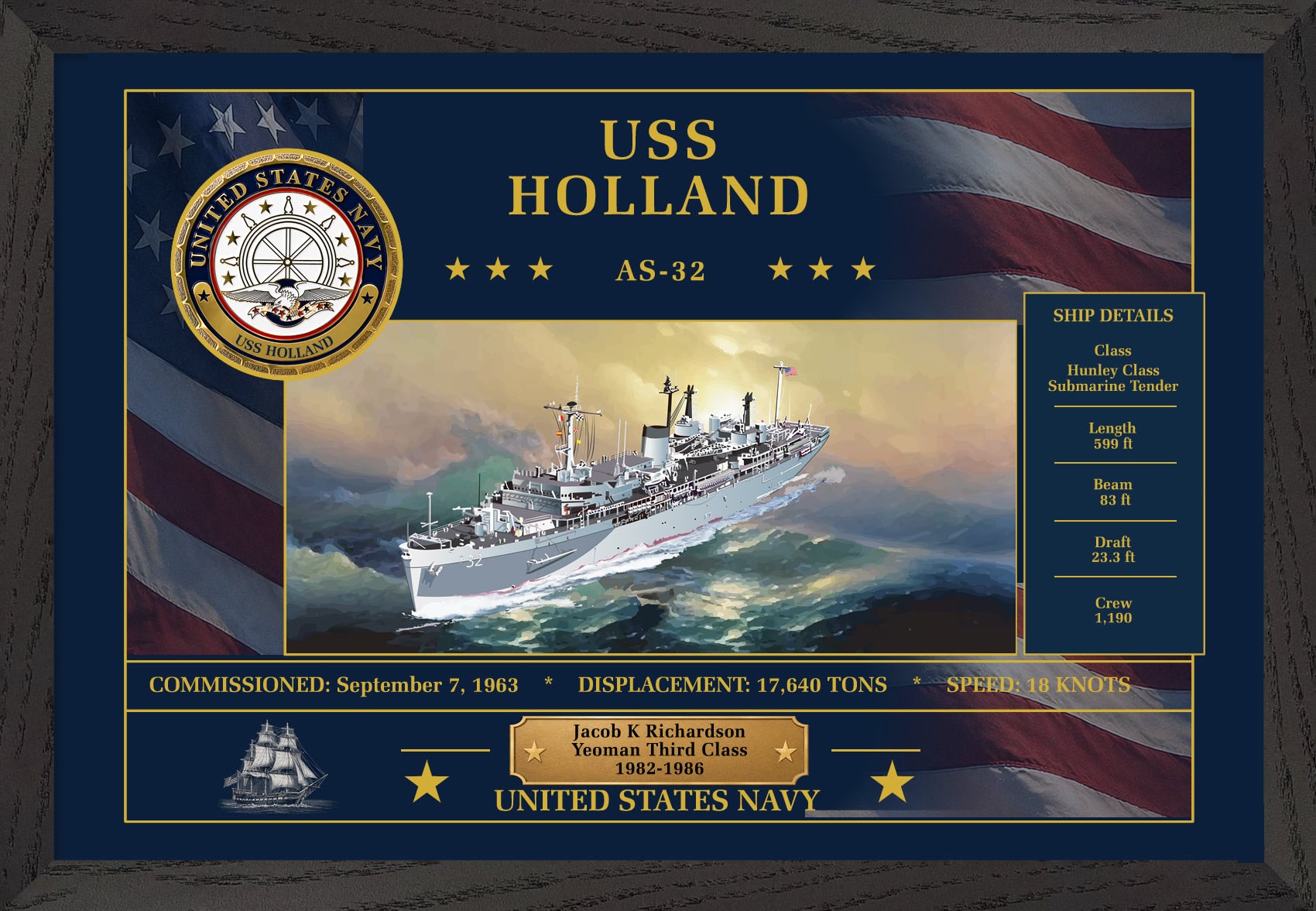 USS Holland AS-32 Framed Patriotic Art