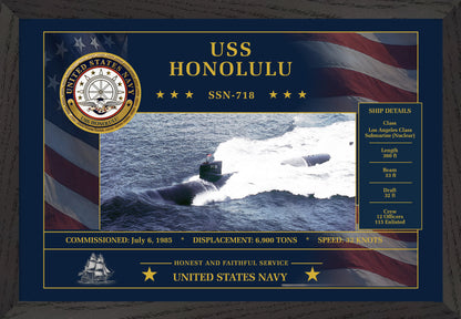 USS Honolulu SSN-718 Framed Patriotic Art