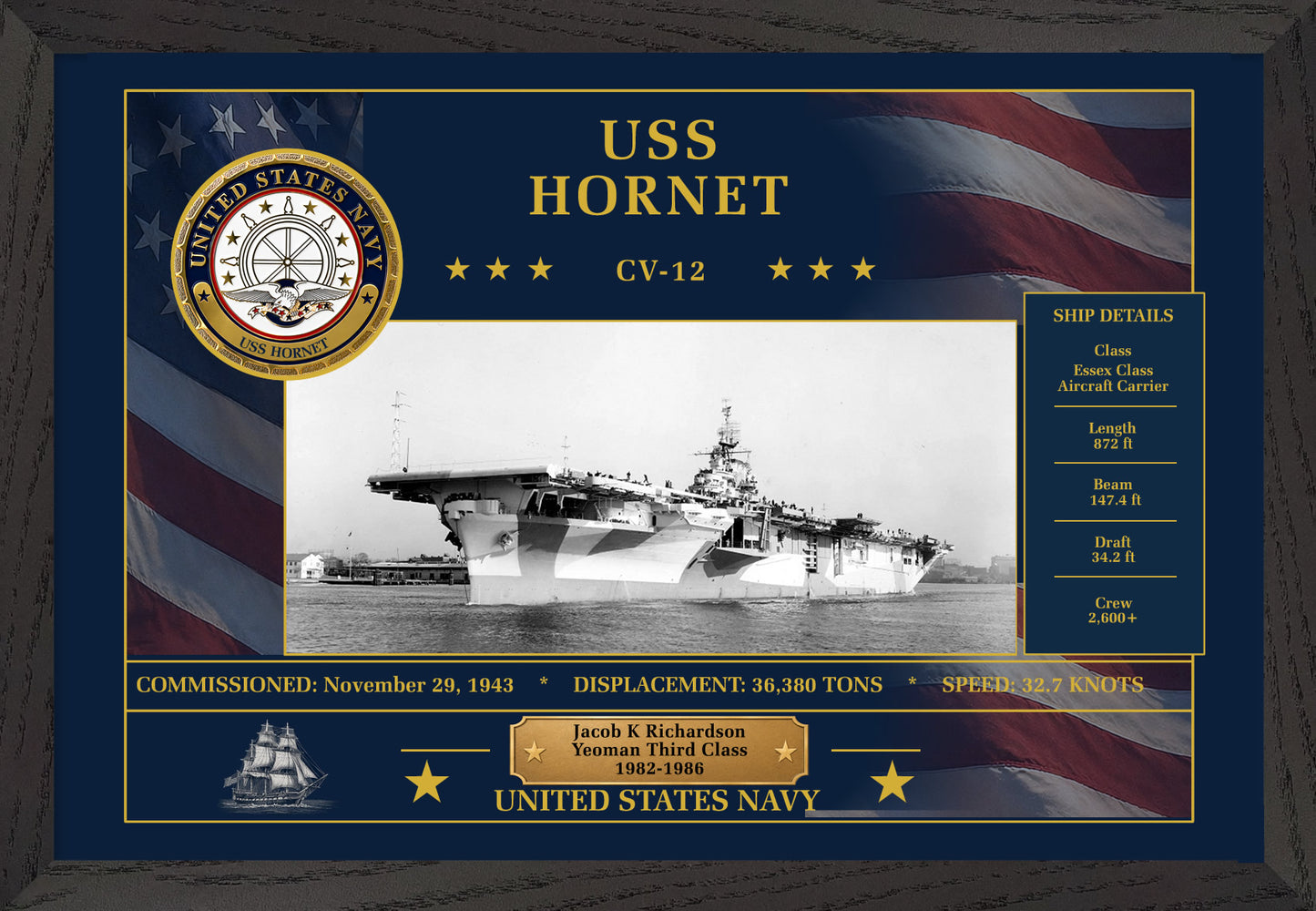 USS Hornet CV-12 Framed Patriotic Art