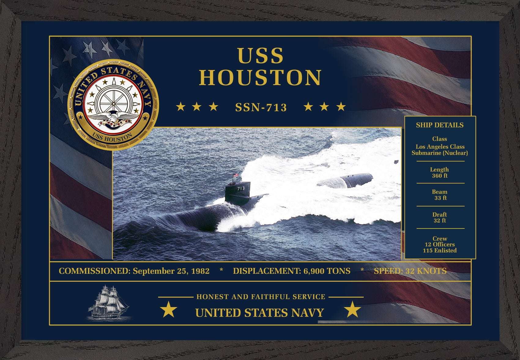 USS Houston SSN-713 Framed Patriotic Art