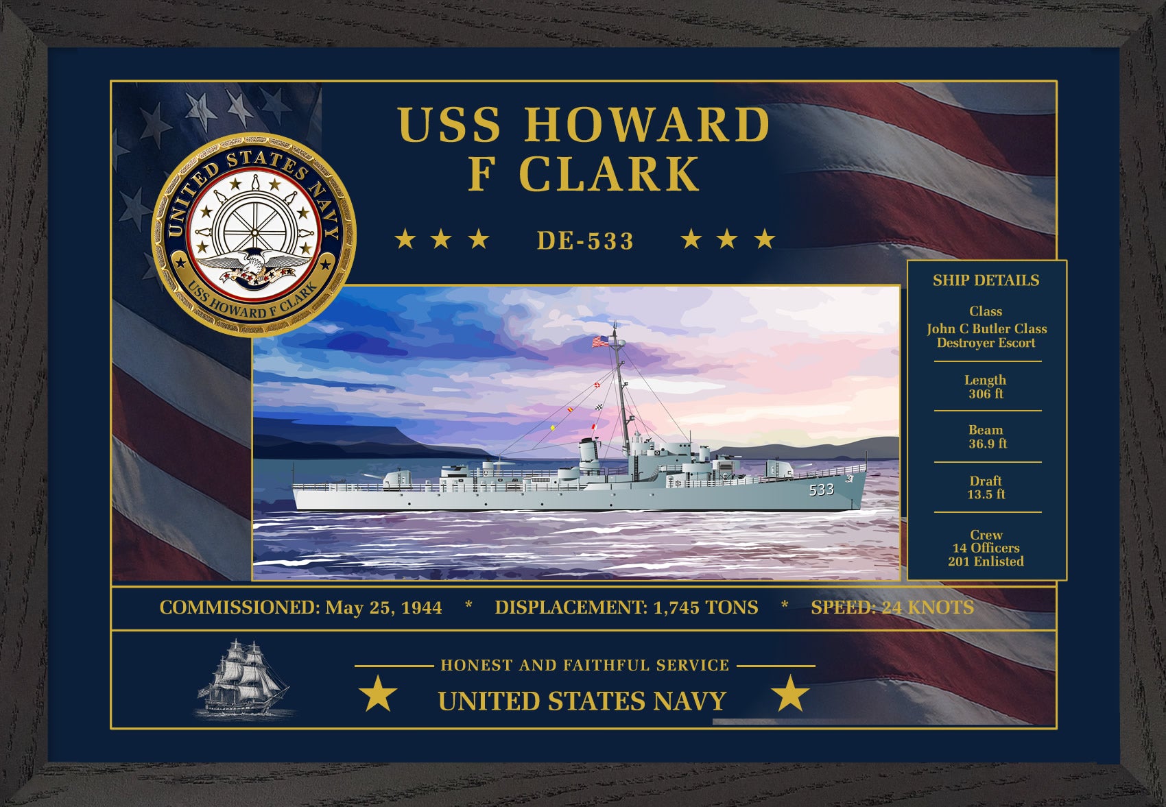 USS Howard F Clark DE-533 Framed Patriotic Art