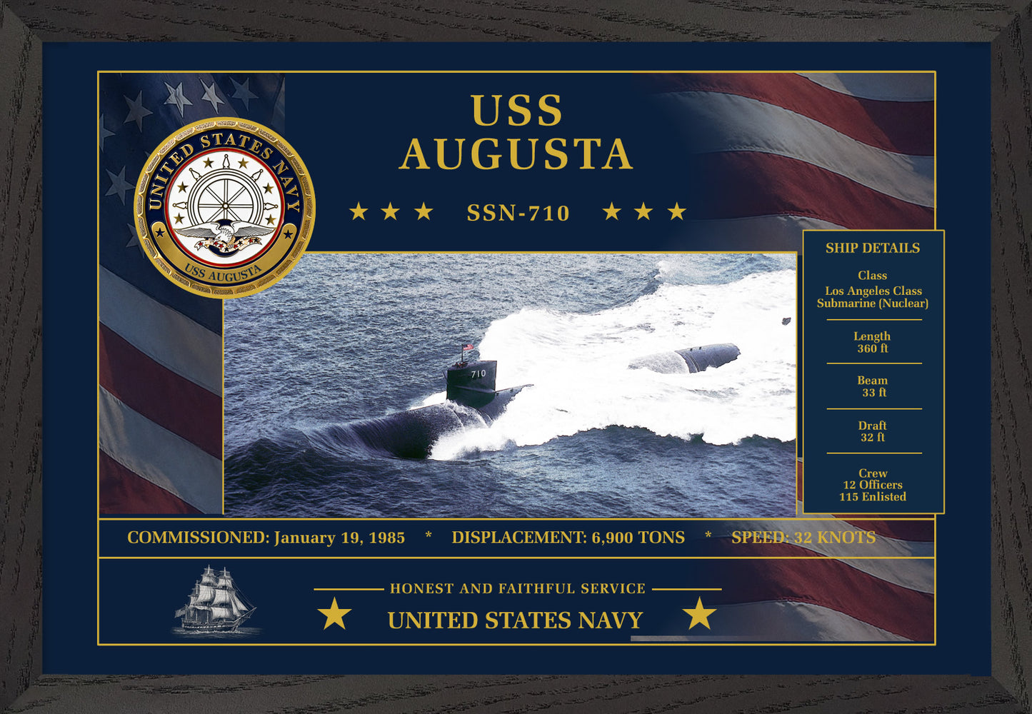 USS Augusta SSN-710 Framed Patriotic Art