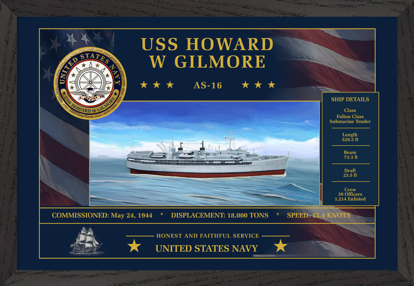 USS Howard W Gilmore AS-16 Framed Patriotic Art