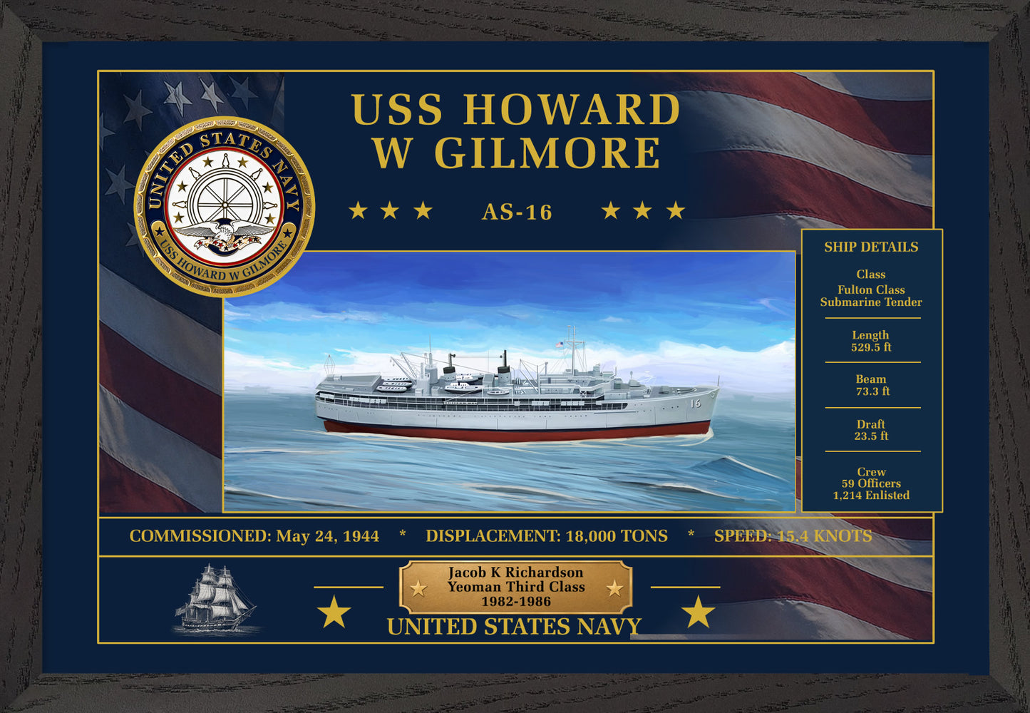 USS Howard W Gilmore AS-16 Framed Patriotic Art