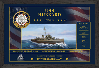 USS Hubbard DE-211 Framed Patriotic Art