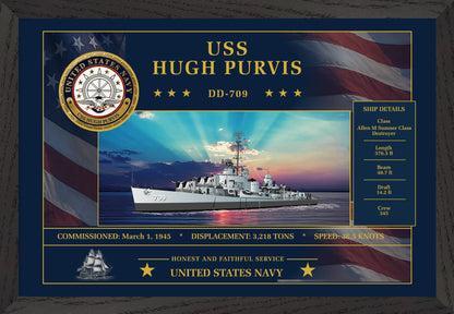 USS Hugh Purvis DD-709 Framed Patriotic Art