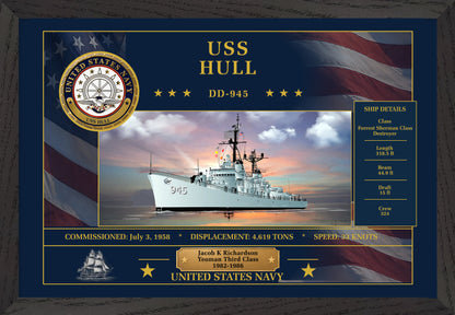 USS Hull DD-945 Framed Patriotic Art
