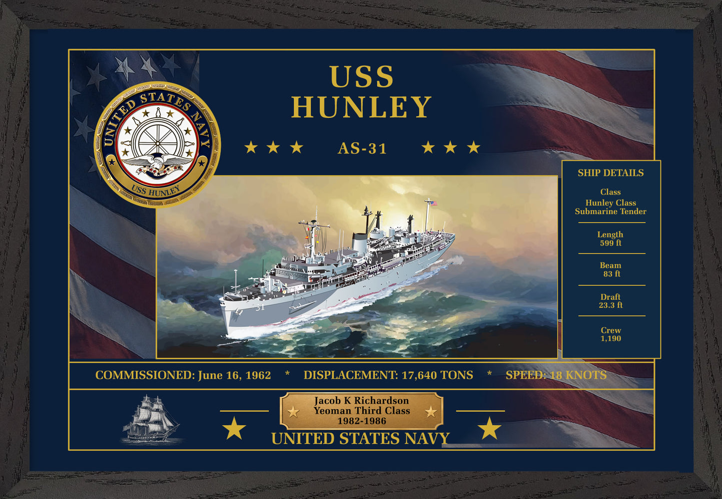 USS Hunley AS-31 Framed Patriotic Art