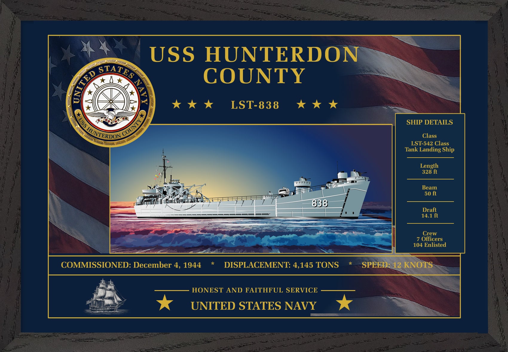 USS Hunterdon County LST-838 Framed Patriotic Art