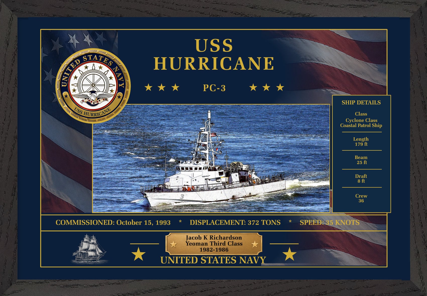USS Hurricane PC-3 Framed Patriotic Art