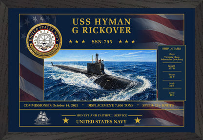 USS Hyman G Rickover SSN-795 Framed Patriotic Art