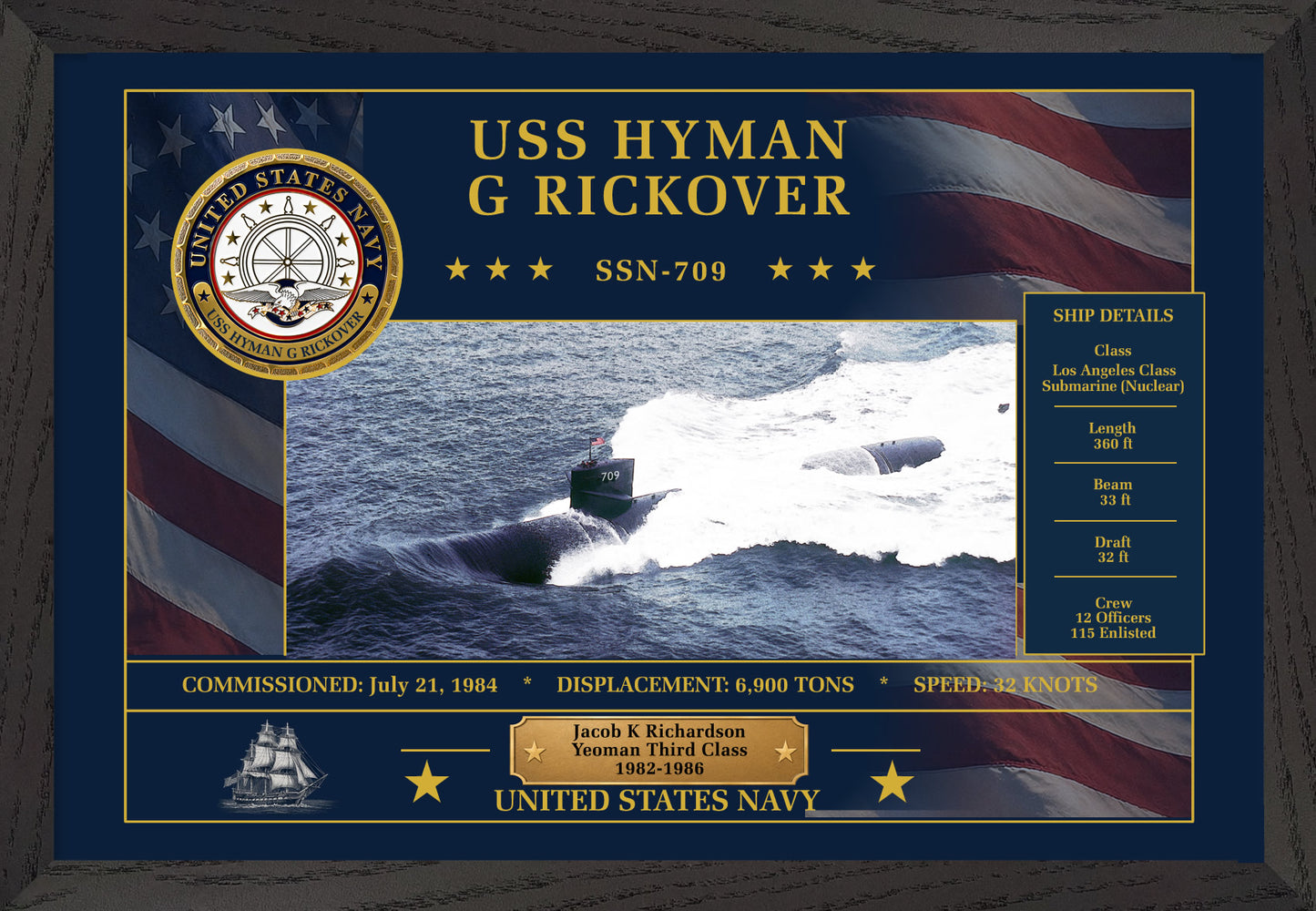 USS Hyman G Rickover SSN-709 Framed Patriotic Art
