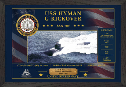 USS Hyman G Rickover SSN-709 Framed Patriotic Art