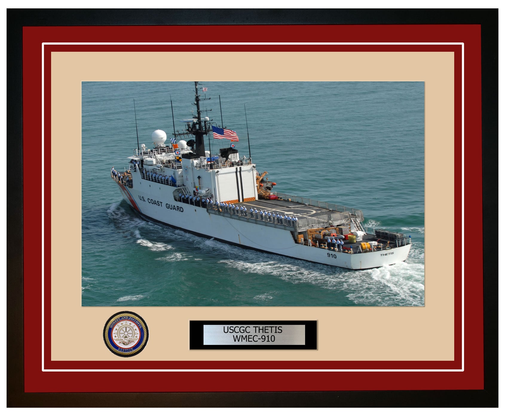 USCGC THETIS WMEC 910 Framed Coast Guard Ship Photo Burgundy 99WMEC910