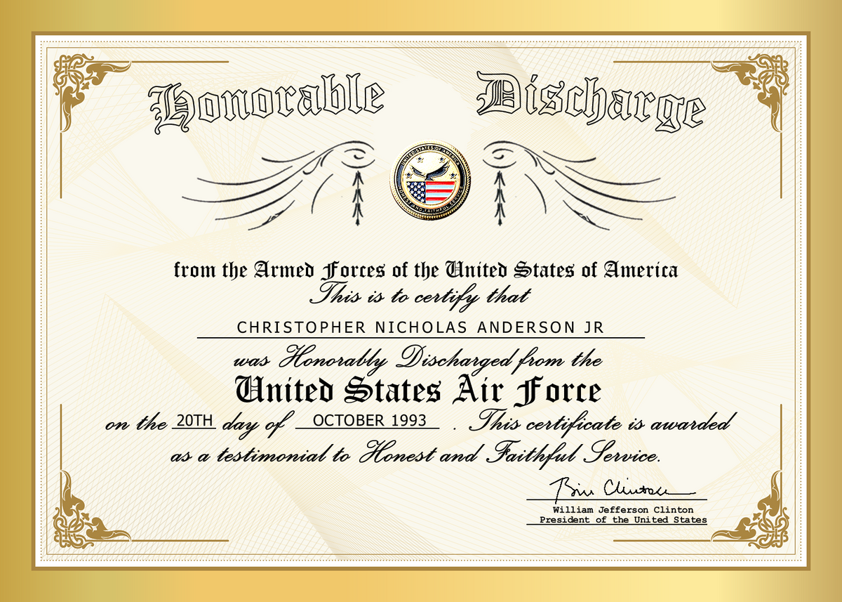 United States Air Force (USAF) Honorable Discharge Certificate on Canv ...