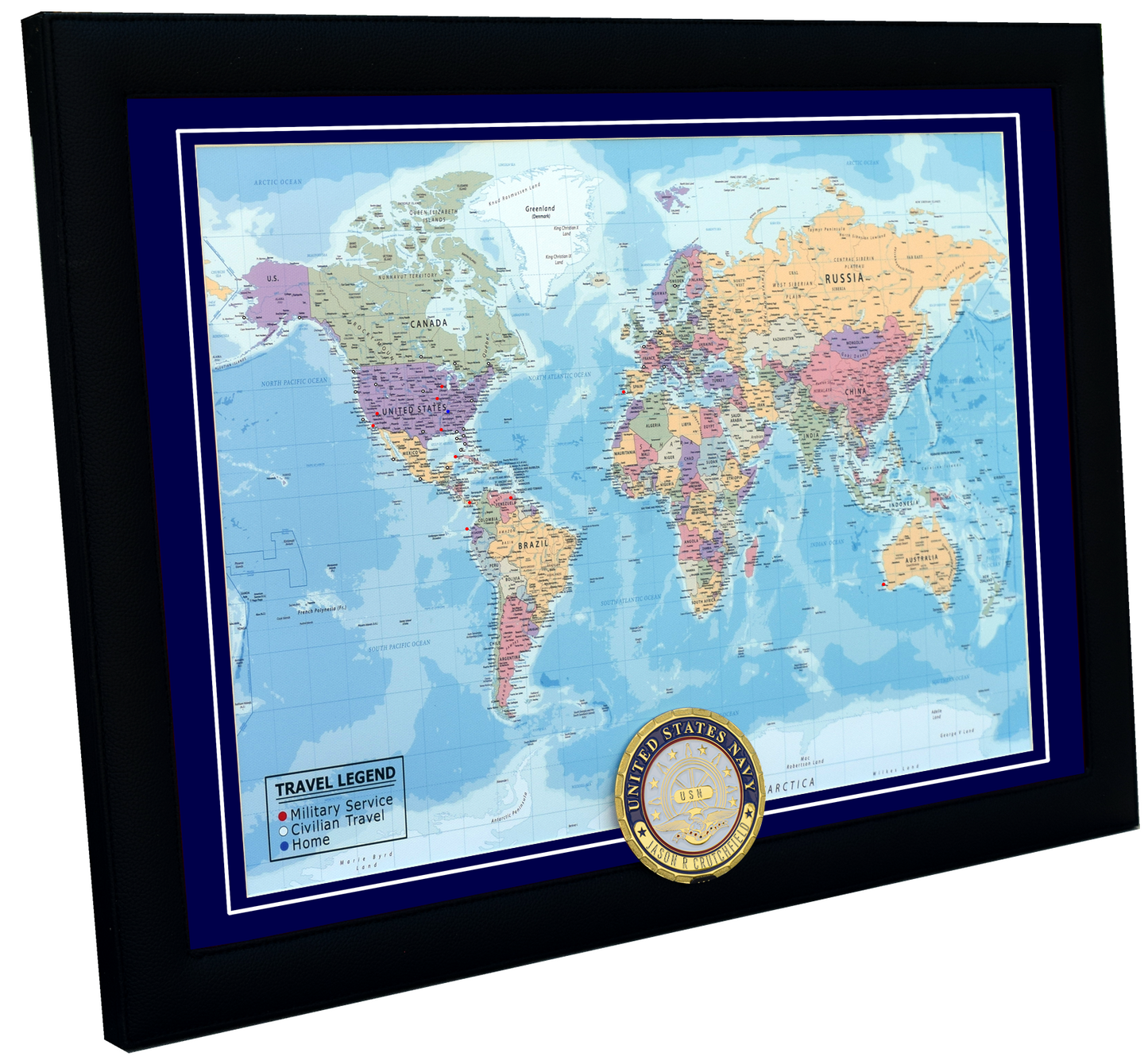 Personalized Navy Veteran Push Pin Travel Map