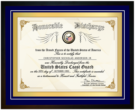 United States Coast Guard (USCG) Honorable Discharge Certificate