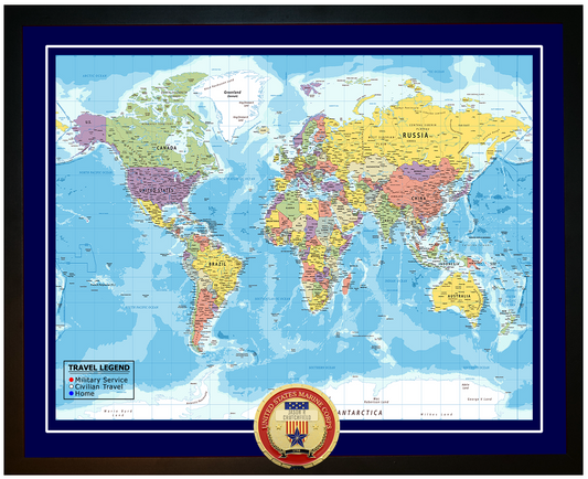 Personalized Marine Corps (USMC) Veteran Push Pin Travel Map