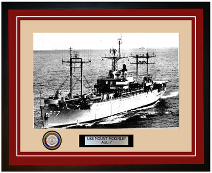 USS Mount McKinley AGC-7 Framed Navy Ship Photo Burgundy