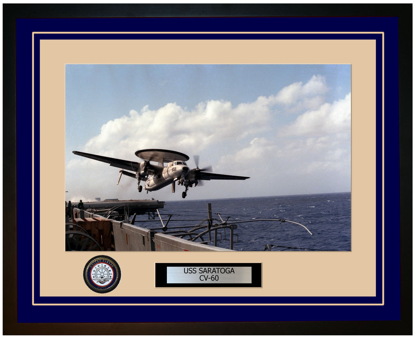 USS SARATOGA CV-60 Framed Navy Ship Photo Blue