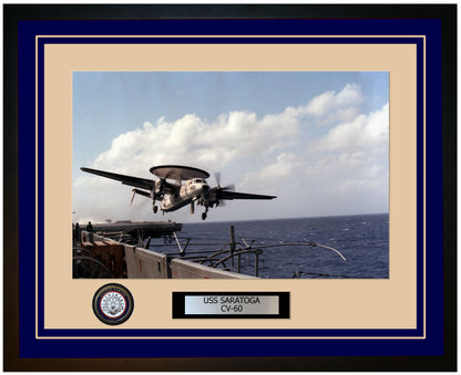 USS SARATOGA CV-60 Framed Navy Ship Photo Blue