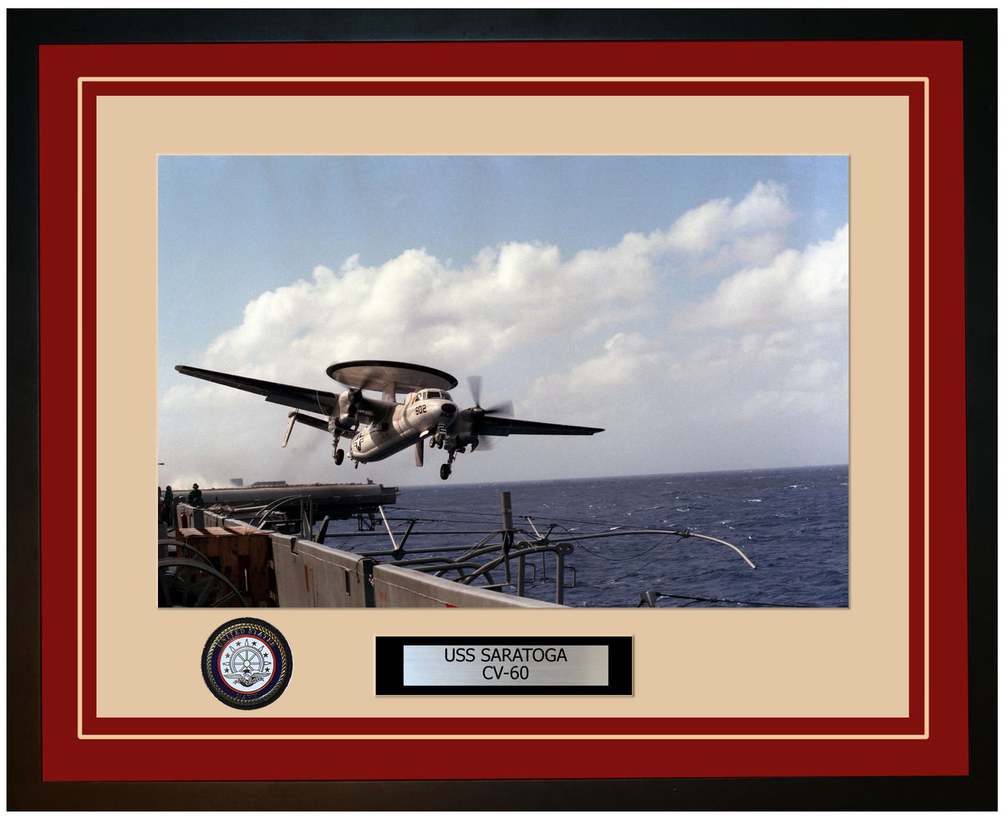 USS SARATOGA CV-60 Framed Navy Ship Photo Burgundy
