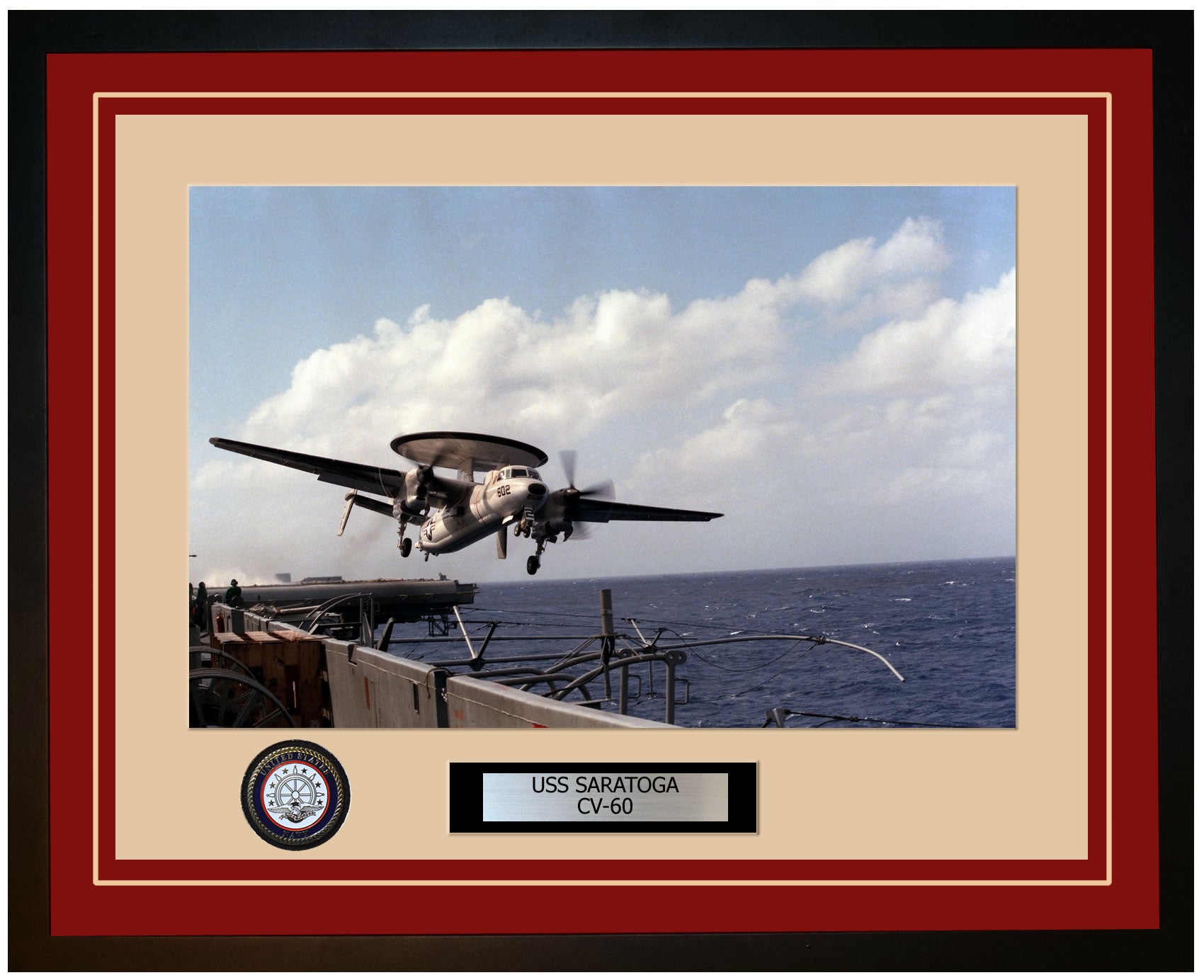 USS SARATOGA CV-60 Framed Navy Ship Photo Burgundy