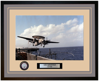USS SARATOGA CV-60 Framed Navy Ship Photo Grey