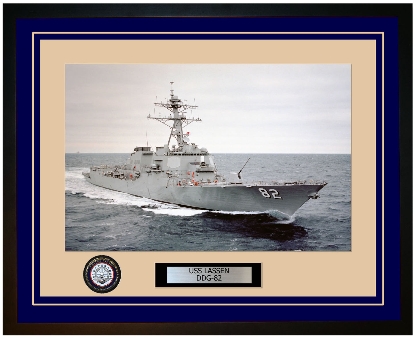 USS LASSEN DDG-82 Framed Navy Ship Photo Blue
