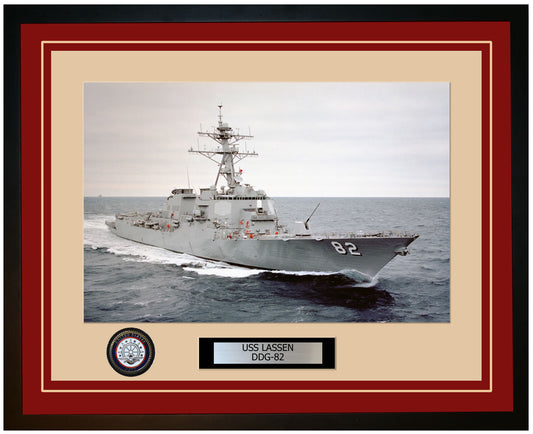 USS LASSEN DDG-82 Framed Navy Ship Photo Burgundy
