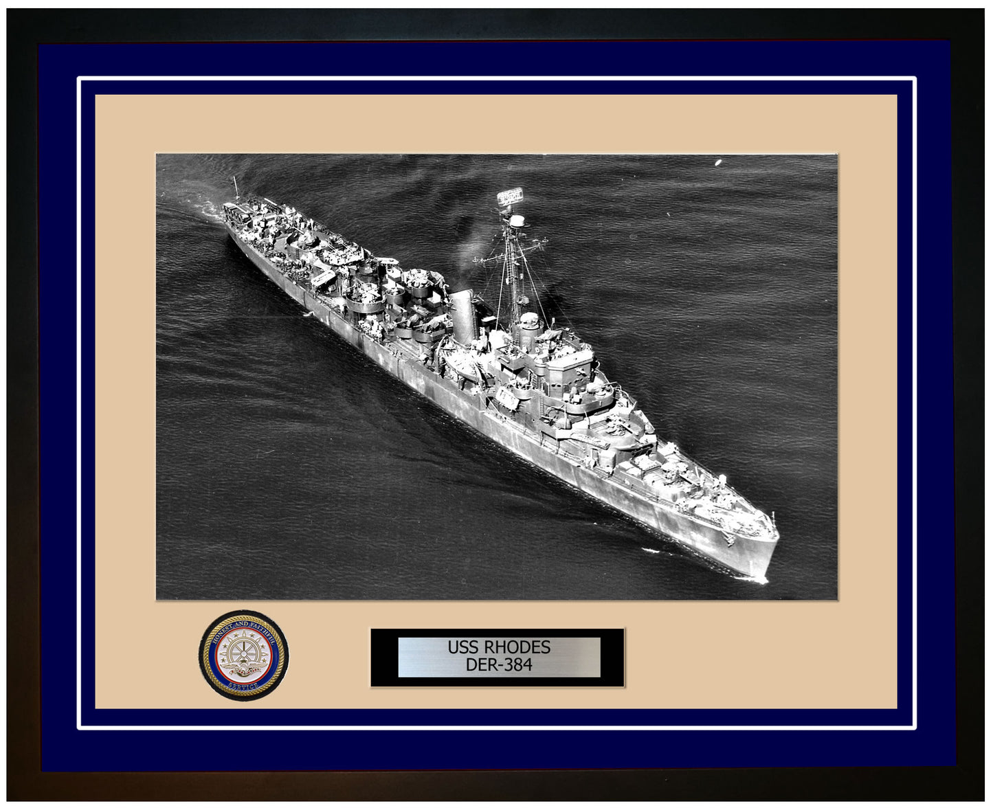 USS Rhodes DER-384 Framed Navy Ship Photo Blue