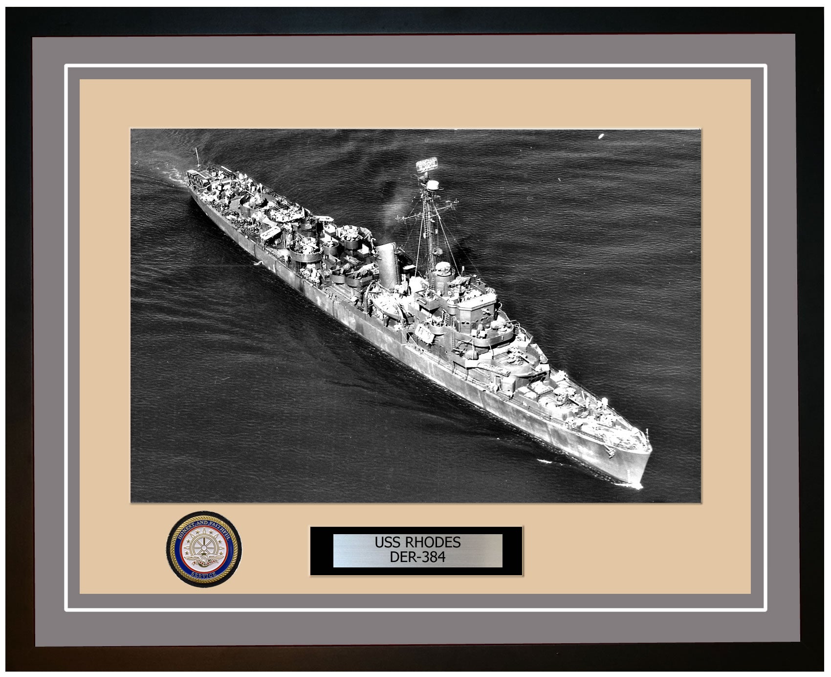 USS Rhodes DER-384 Framed Navy Ship Photo Grey
