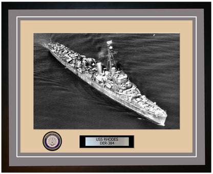 USS Rhodes DER-384 Framed Navy Ship Photo Grey