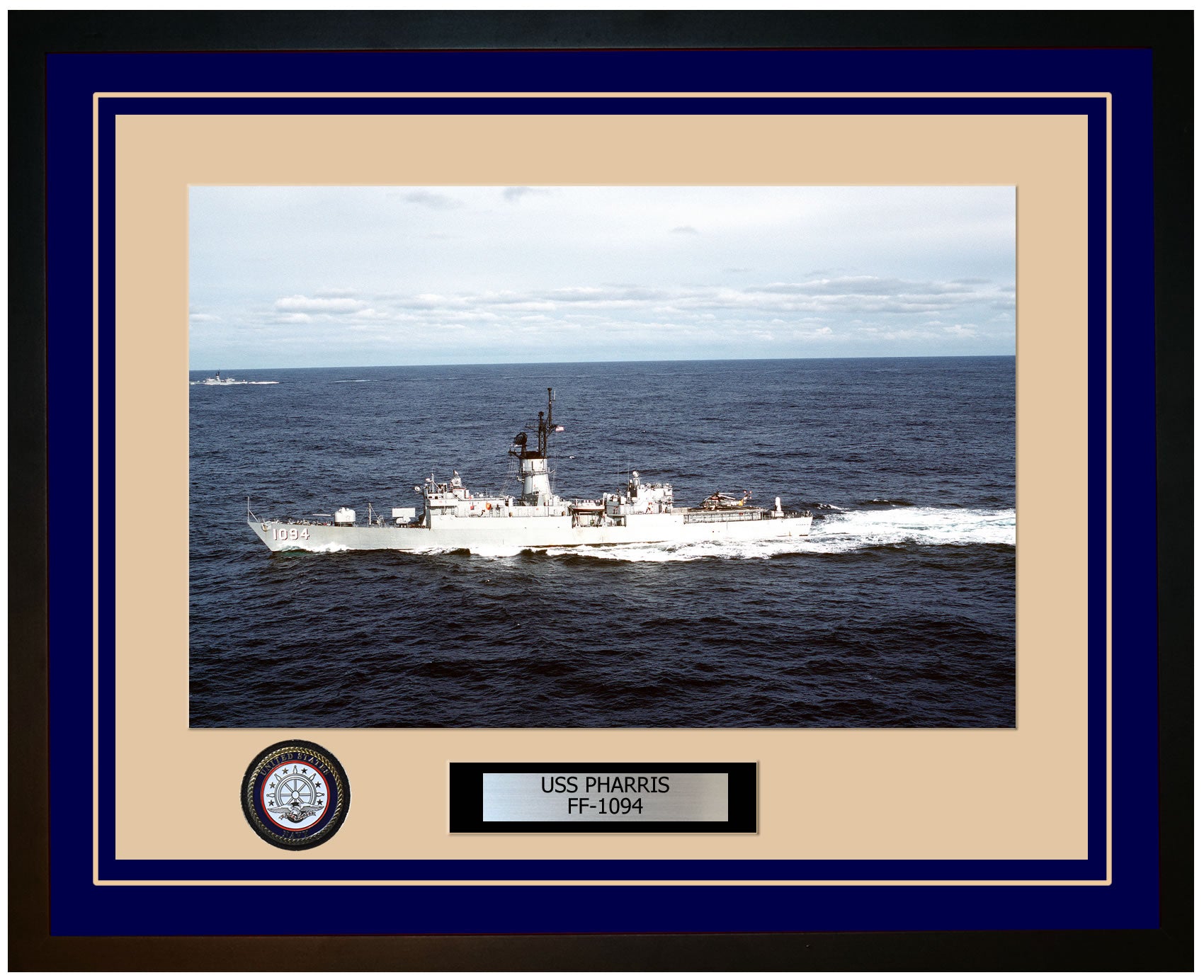 USS PHARRIS FF-1094 Framed Navy Ship Photo Blue