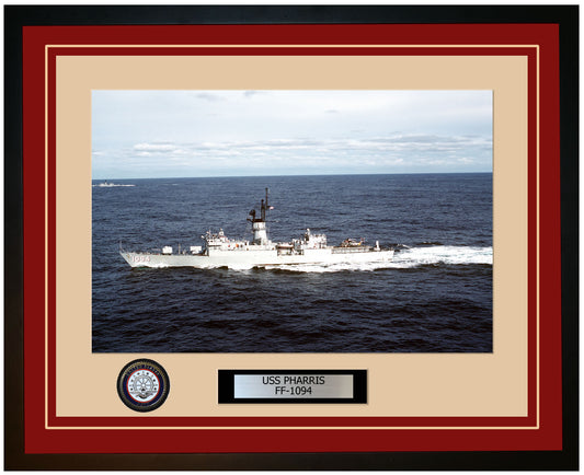 USS PHARRIS FF-1094 Framed Navy Ship Photo Burgundy