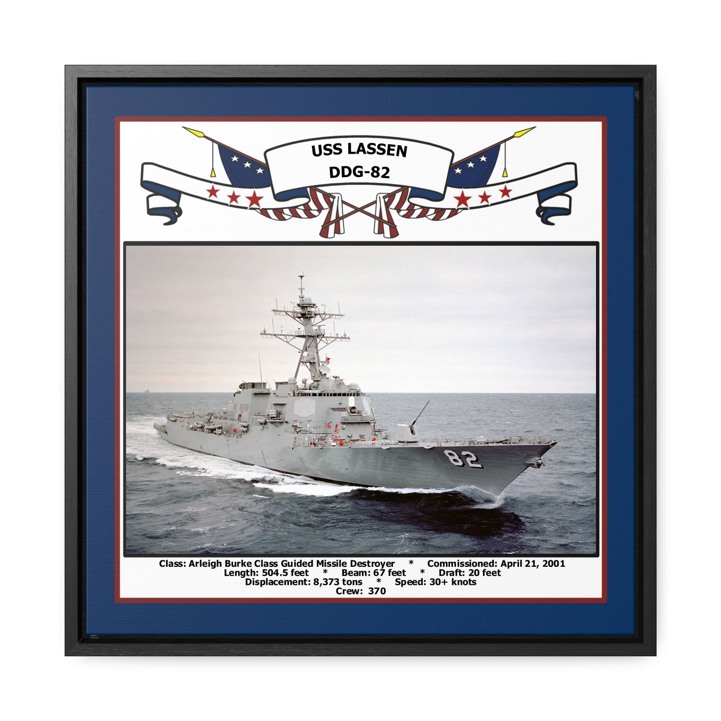 USS Lassen DDG-82 Navy Floating Frame Photo Front View