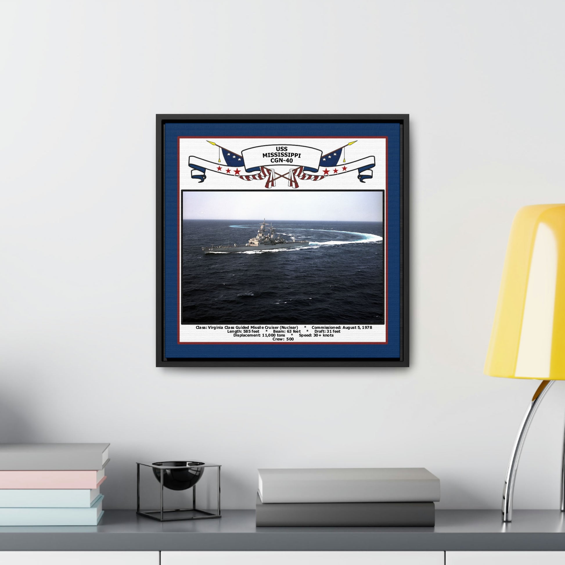 USS Mississippi CGN-40 Navy Floating Frame Photo Desk View