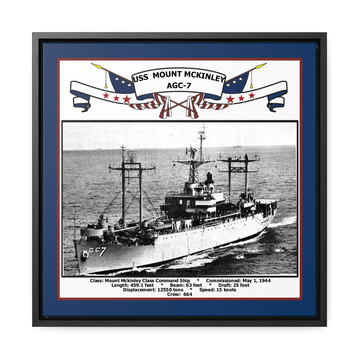 USS Mount Mckinley AGC-7 Navy Floating Frame Photo Front View
