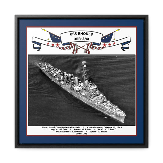 USS Rhodes DER-384 Navy Floating Frame Photo Front View