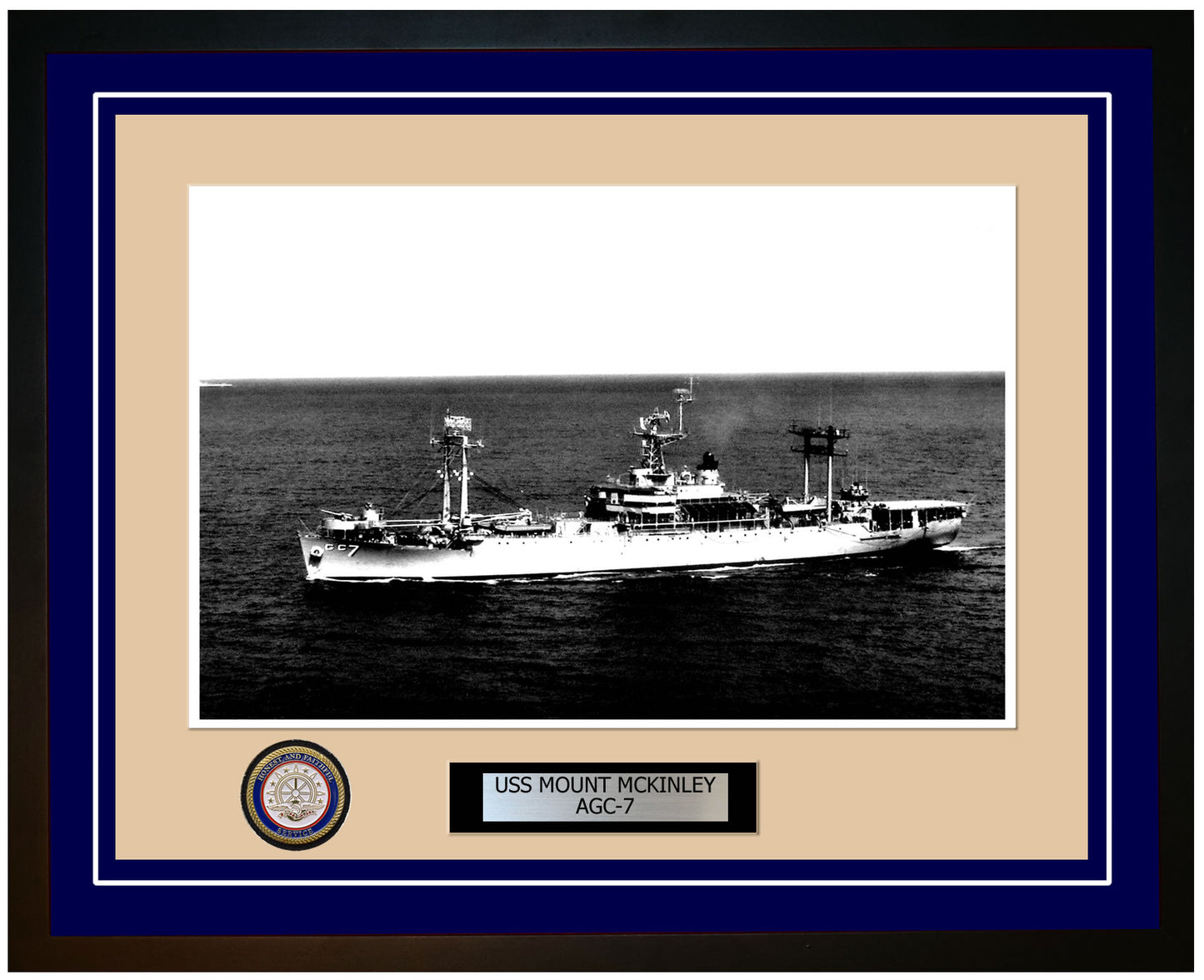 USS Mount McKinley AGC-7 Framed Navy Ship Photo Blue