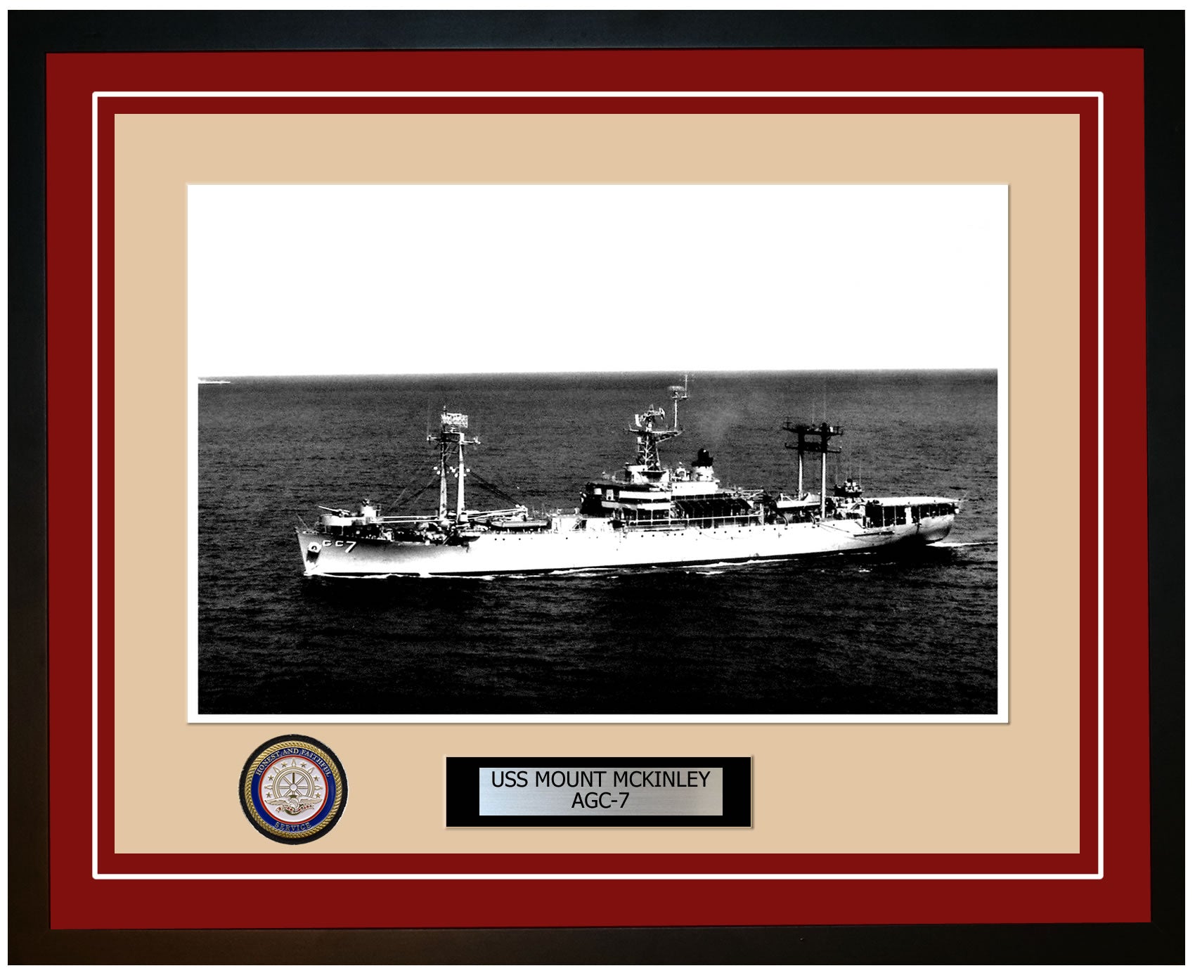 USS Mount McKinley AGC-7 Framed Navy Ship Photo Burgundy – Navy