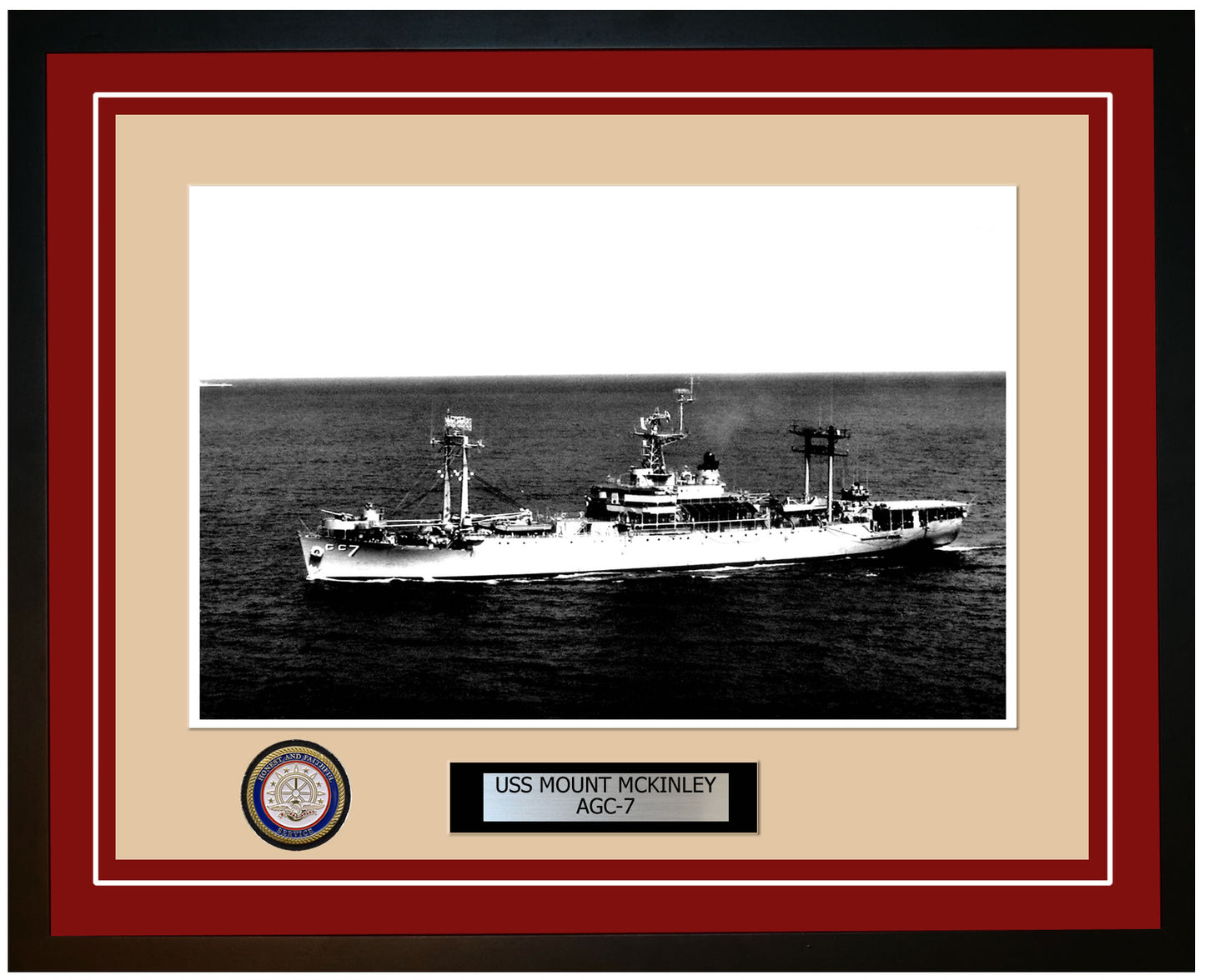 USS Mount McKinley AGC-7 Framed Navy Ship Photo Burgundy