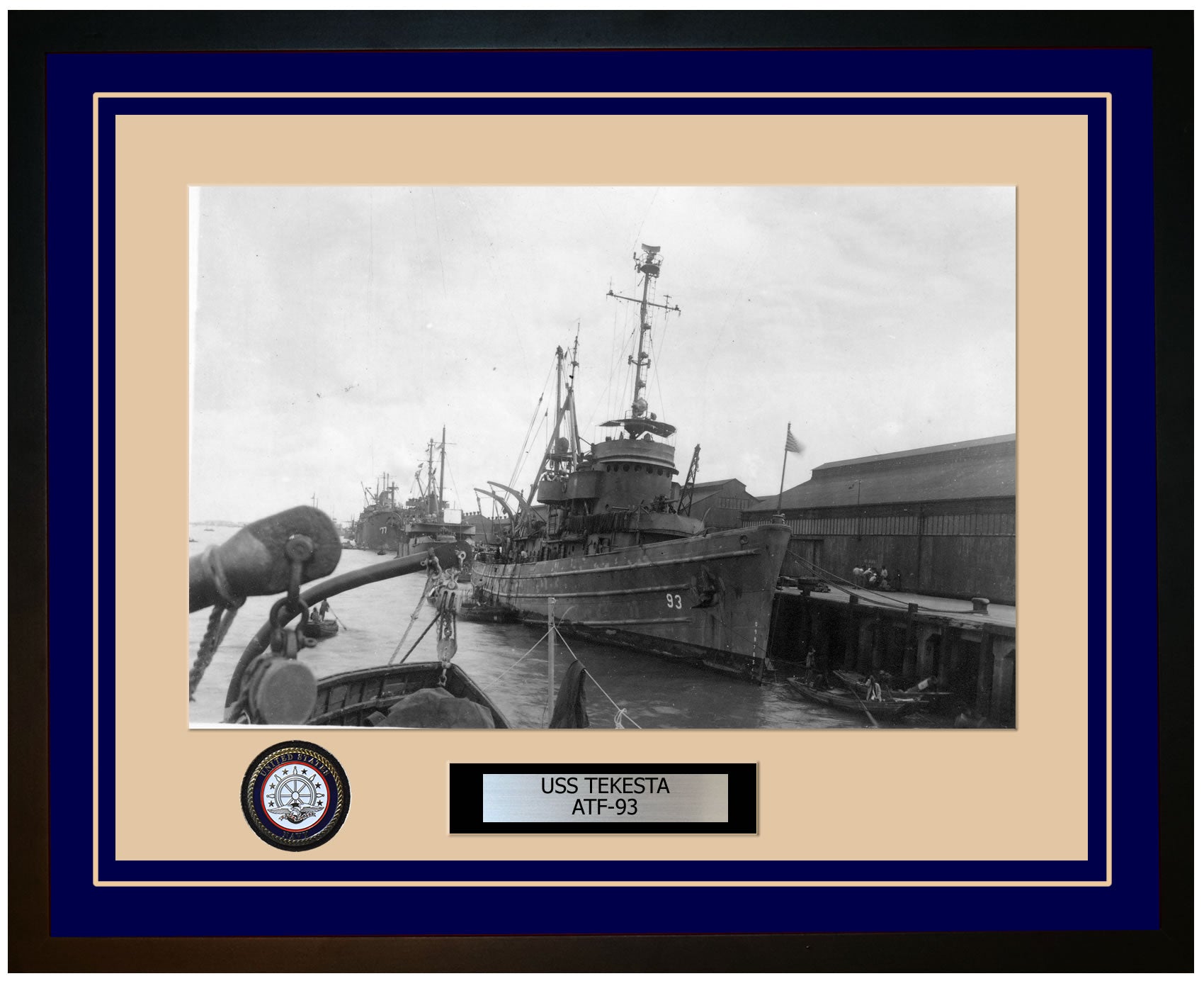 USS TEKESTA ATF-93 Framed Navy Ship Photo Blue