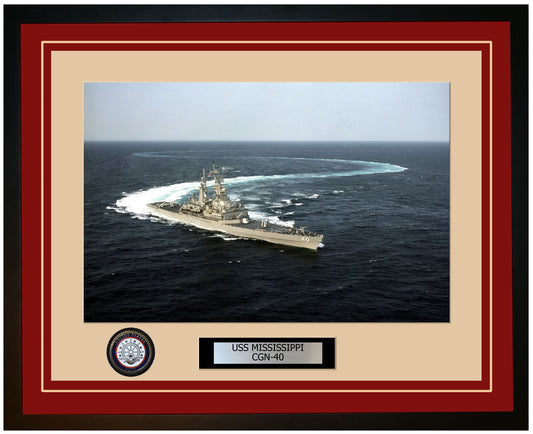 USS MISSISSIPPI CGN-40 Framed Navy Ship Photo Burgundy