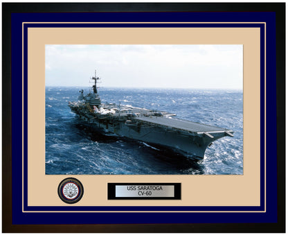 USS SARATOGA CV-60 Framed Navy Ship Photo Blue