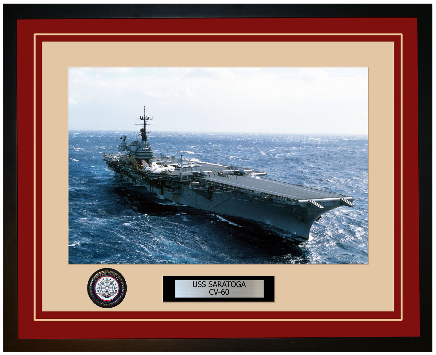USS SARATOGA CV-60 Framed Navy Ship Photo Burgundy