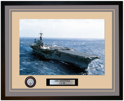 USS SARATOGA CV-60 Framed Navy Ship Photo Grey