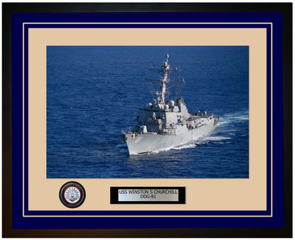 USS WINSTON S CHURCHILL DDG-81 Framed Navy Ship Photo Blue