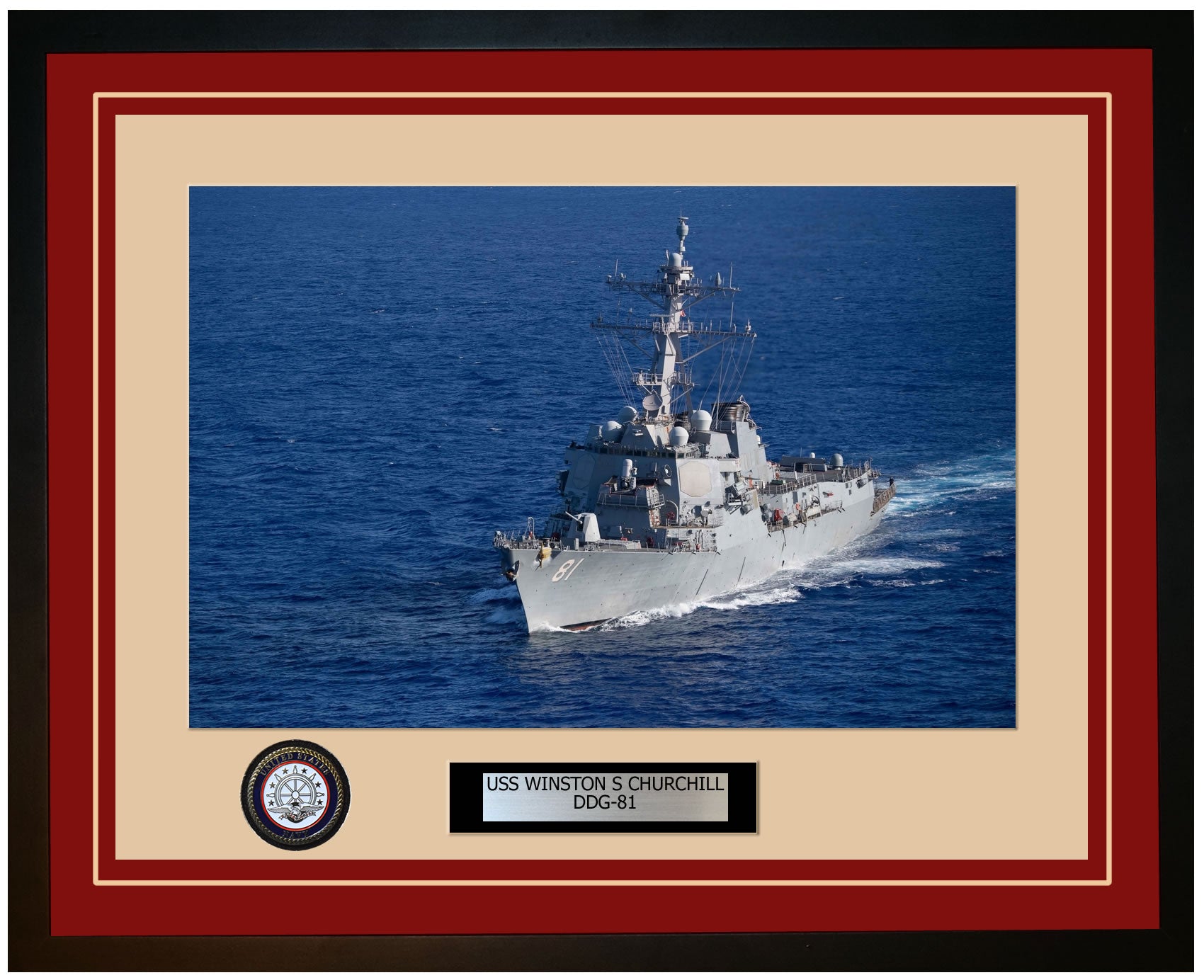 USS WINSTON S CHURCHILL DDG-81 Framed Navy Ship Photo Burgundy