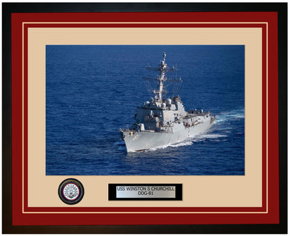 USS WINSTON S CHURCHILL DDG-81 Framed Navy Ship Photo Burgundy